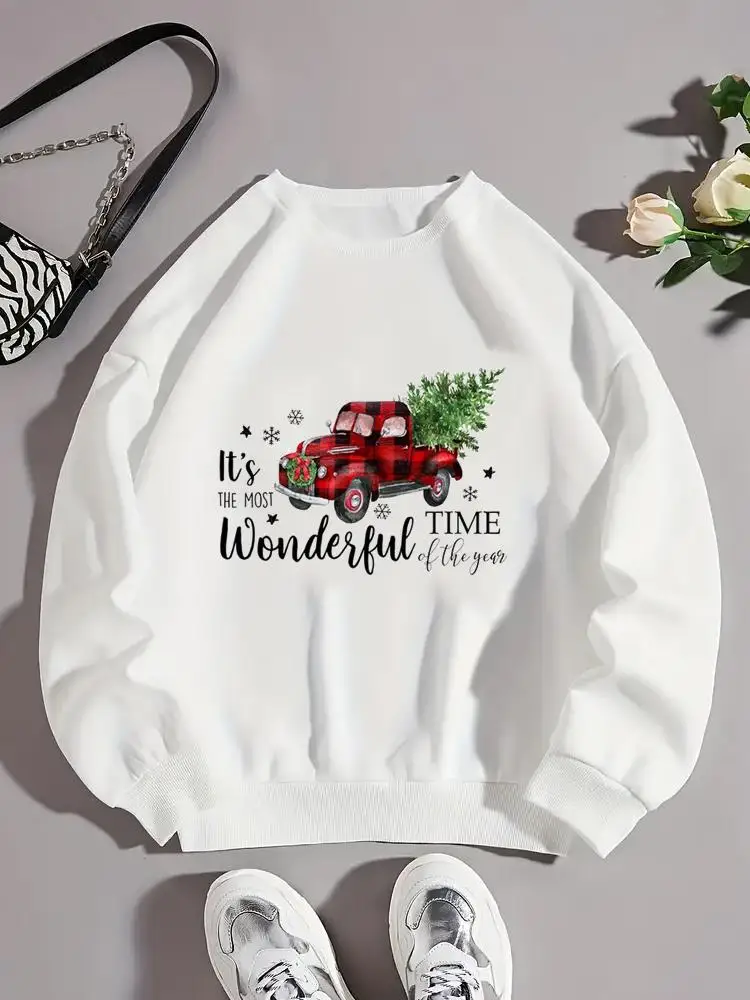 

Plaid Tree Truck Trend Cute 90s O-neck Fashion Clothing Christmas Holiday New Year Pullovers Female Women Graphic Sweatshirts