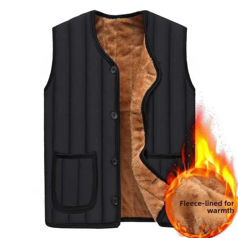 

Men's Fce Lined Thi Vest Autumn Winter New Sle andpa Faion Cotton Jaet for Middle-Aged And ly