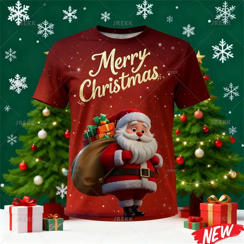 Merry Christmas Pattern T-shirt For Men New In Xmas 3d Printing Santa Claus T Shirt Family Crew Neck Short Sleeve Tee Shirts