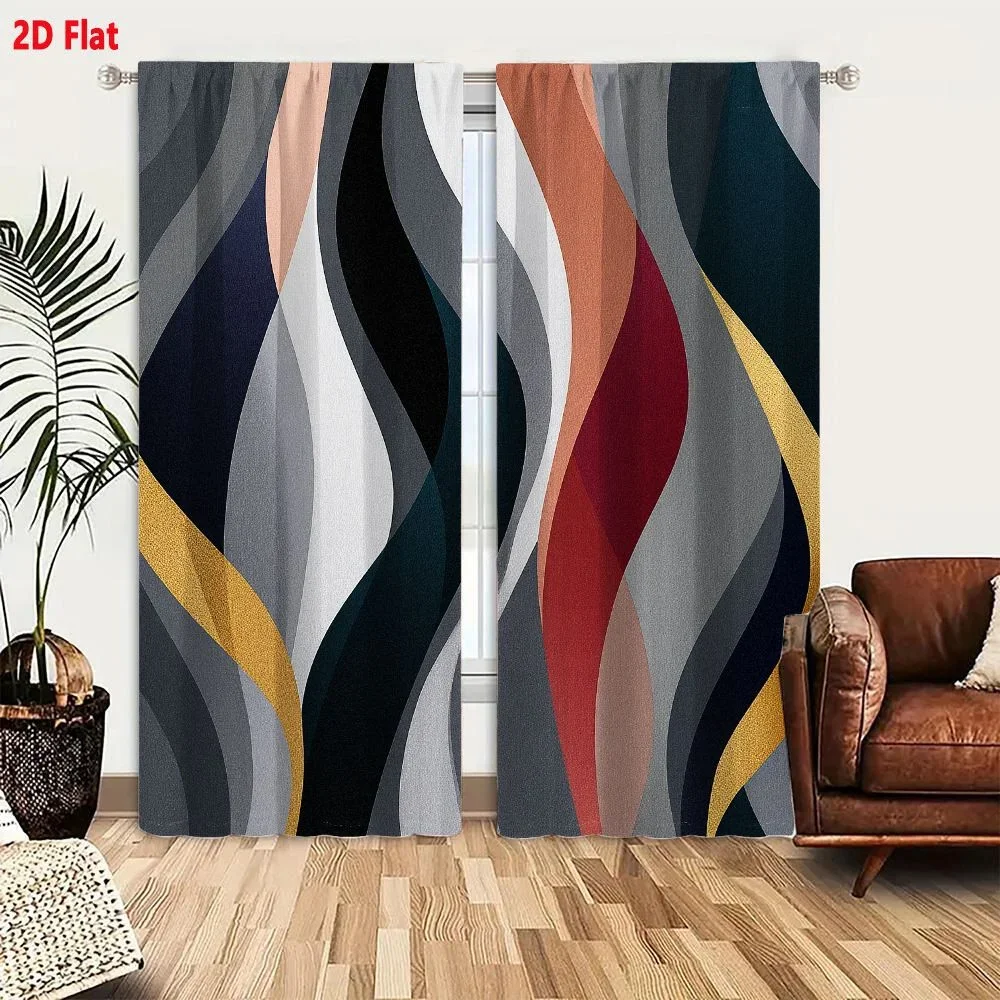 Modern Abstract Wave Pattern Living Room Curtains 50 Percent Light Filtering Home Decor Drapes