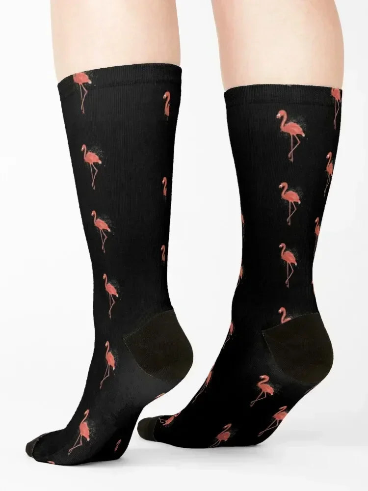 Pink Flamingo Black Socks sports stockings funny gift colored happy Man Socks Women's