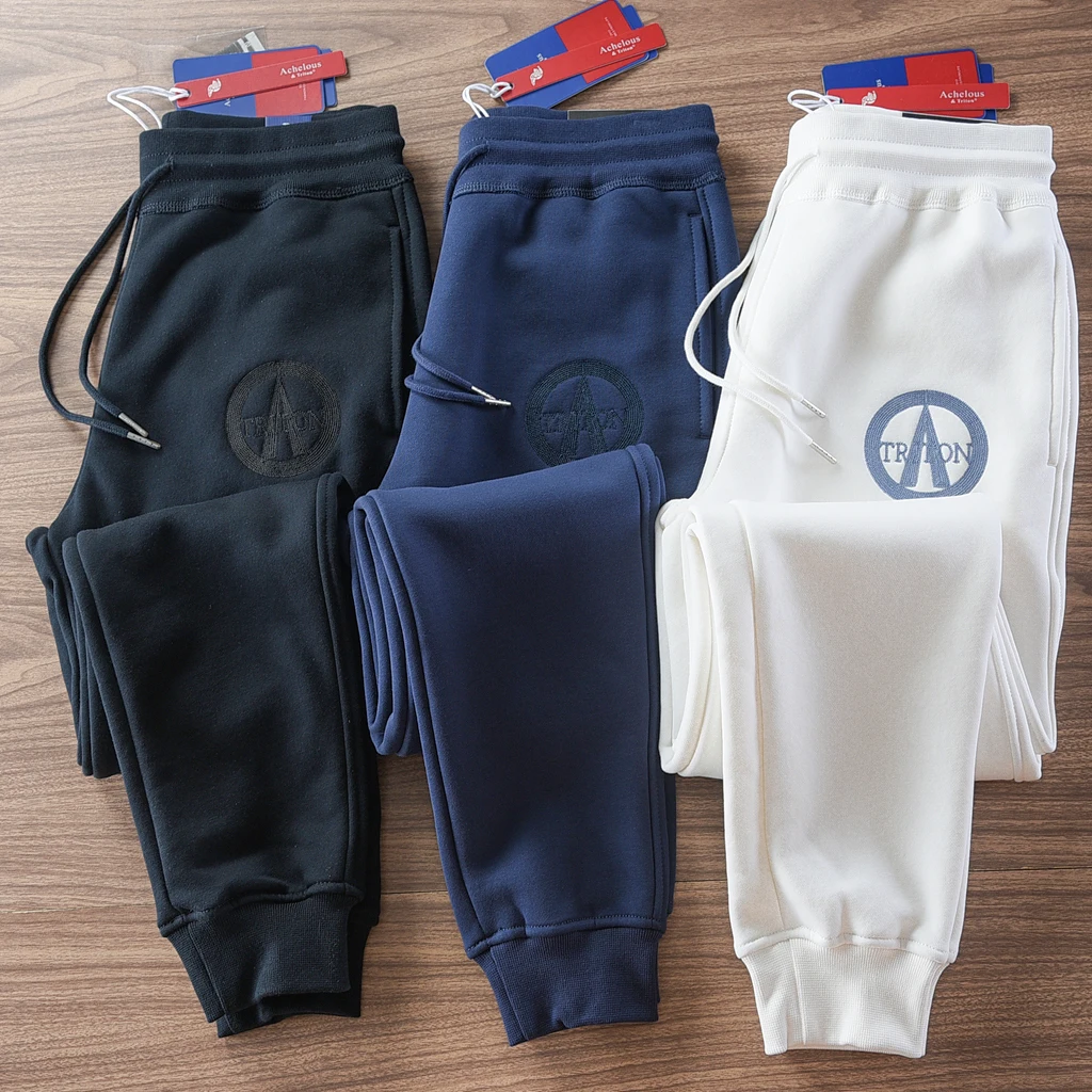 

American Sle Thiened Fce Sports Pants Men's Slim Fit Long Trousers Autumn Winter Warm Casual Pants Hong Kong Trendy Brand