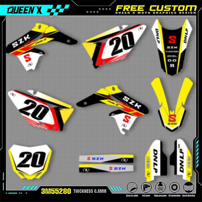 

QUEEN X MOTO Custom Team мотоциклетная графика фоновая наклейка комплект наклеек для SUZUKI RMZ250 2010 2011 2012 2013-2018 002
