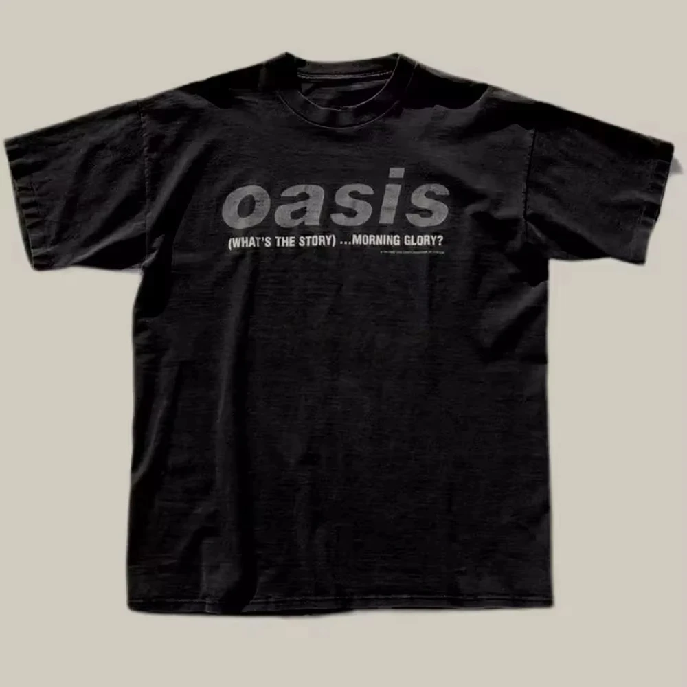 Herren Sommer Vintage Oasis T-Shirt aus Baumwolle und atmungsaktivem Material, Rundhals-Streetwear-Kurzarm-T-Shirt für Männer und Frauen – Detail 3