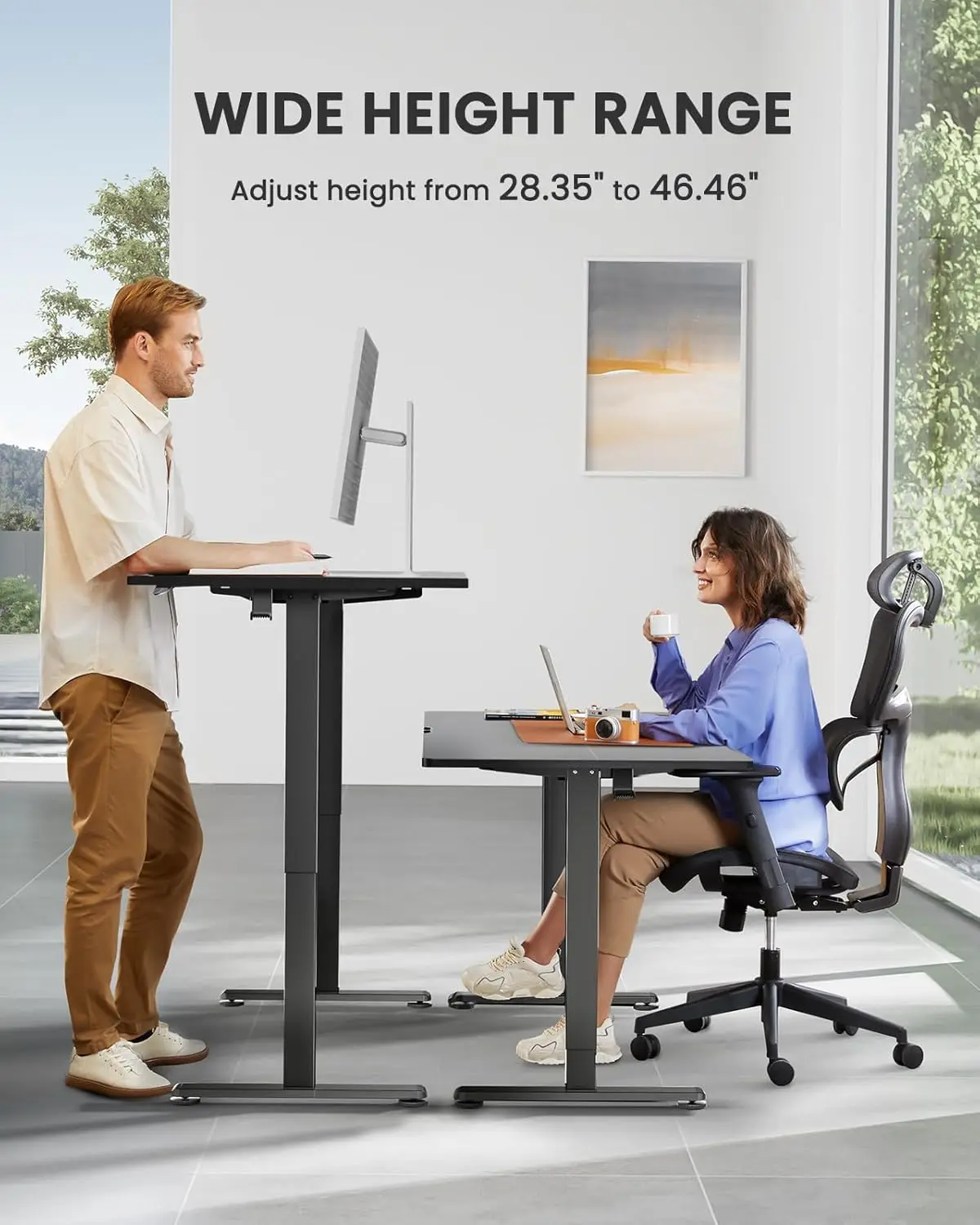 Height Adjustable Electric Standing Desk, 48 x 24 Inches Sit Stand up Desk, Memory Computer Home Office Desk (Black)