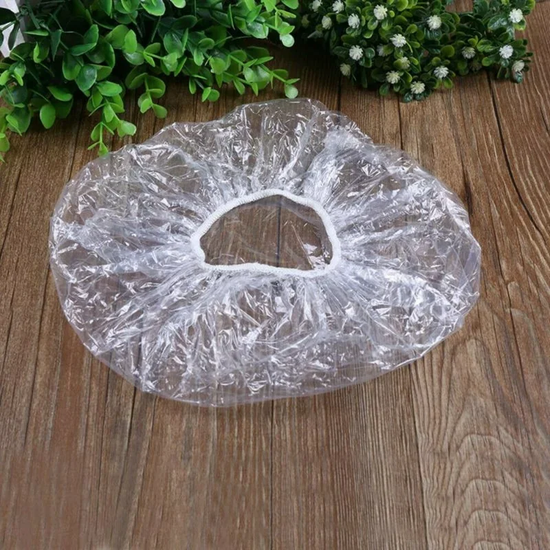 100 Pcs Disposable Shower Cap Plastic Waterproof Headgear Hotel Hair Shower Cap Transparent Plastic Beauty Salon Cap Cling