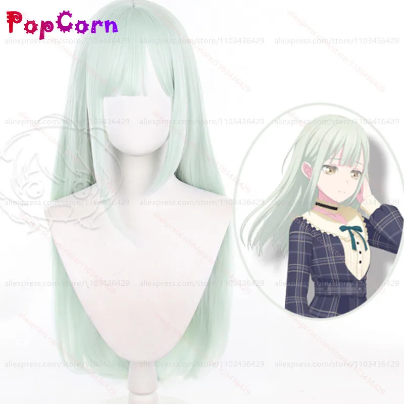 Mutsumi Wakaba Wig Women Mortis 75cm Long Straight Light Green Wig Cosplay Anime Cosplay Wigs Heat Resistant Synthetic Wigs