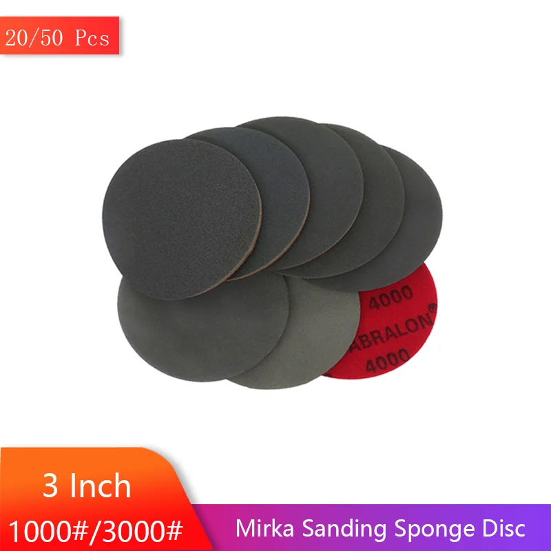 3Inch 75MM Mirka Sanding Sponge Disc 20/50 Pcs Wet or Dry Reusable 1000/3000# for Polishing Automotive Wood Drywall Metal