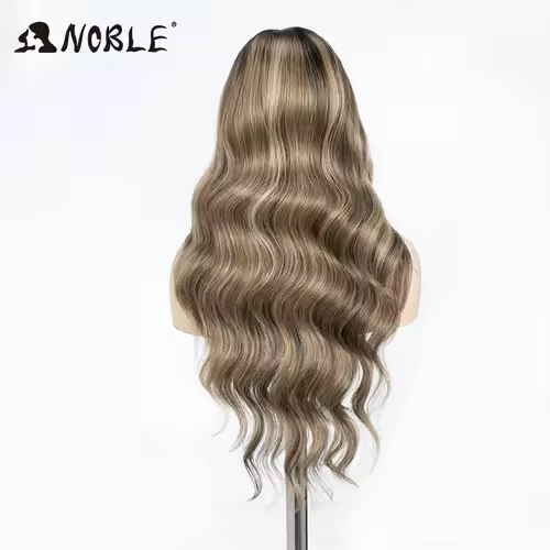 Noble 13x4 Lace Front Wig Synthetic 28 inch Long wavy ombre blonde Wigs For Women Ombre Lace Front Wig Synthetic Lace Front Wig - Image 5