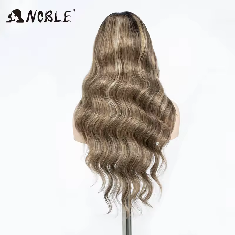 Noble 13x4 Lace Front Wig Synthetic 28 inch Long wavy ombre blonde Wigs For Women Ombre Lace Front Wig Synthetic Lace Front Wig - Image 5