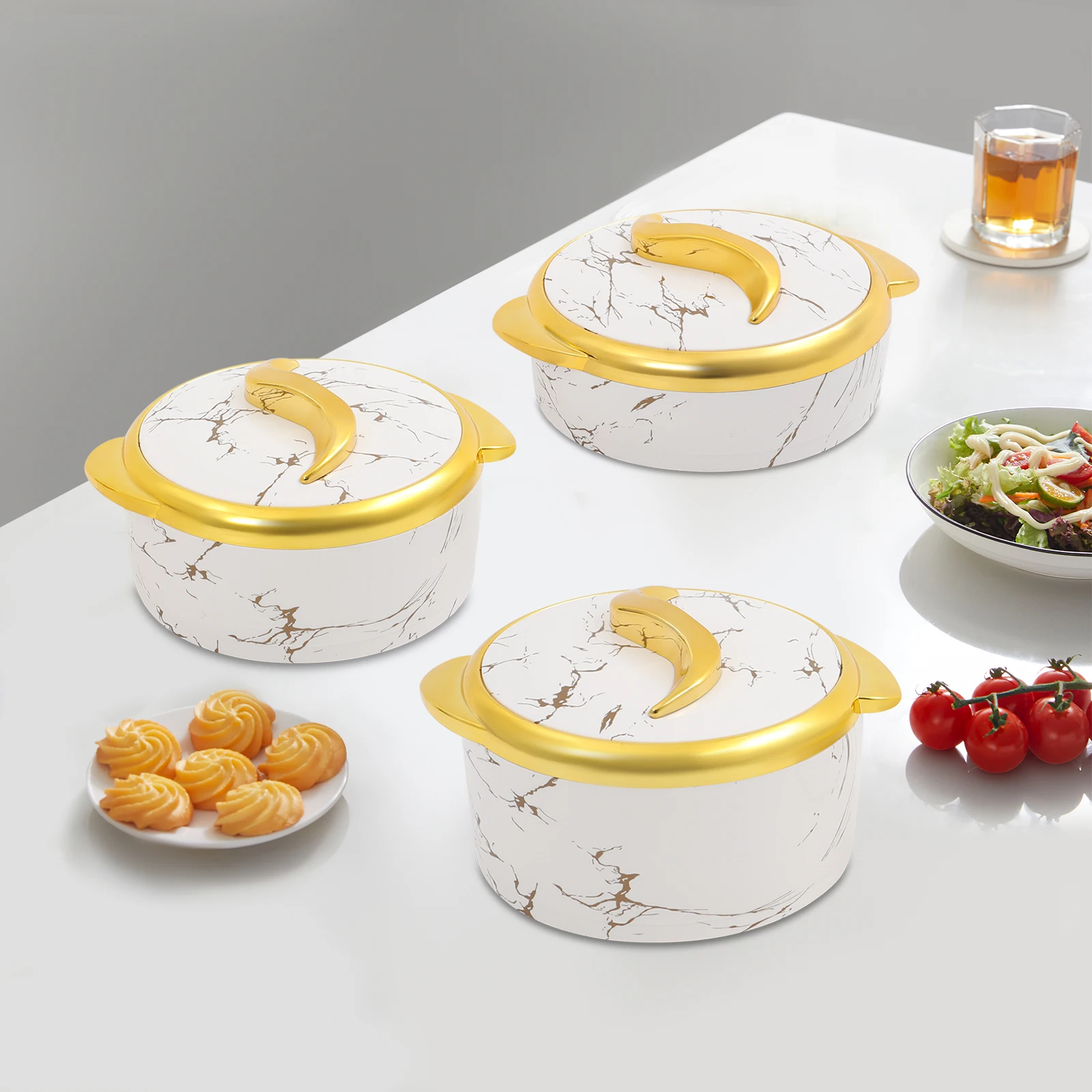 

Pack of 3Pcs Insulated Container with Lid, Insulated Stainless Steel Container for Hot & Cold Food (1.5L/2L/2.5L, White+Gold)