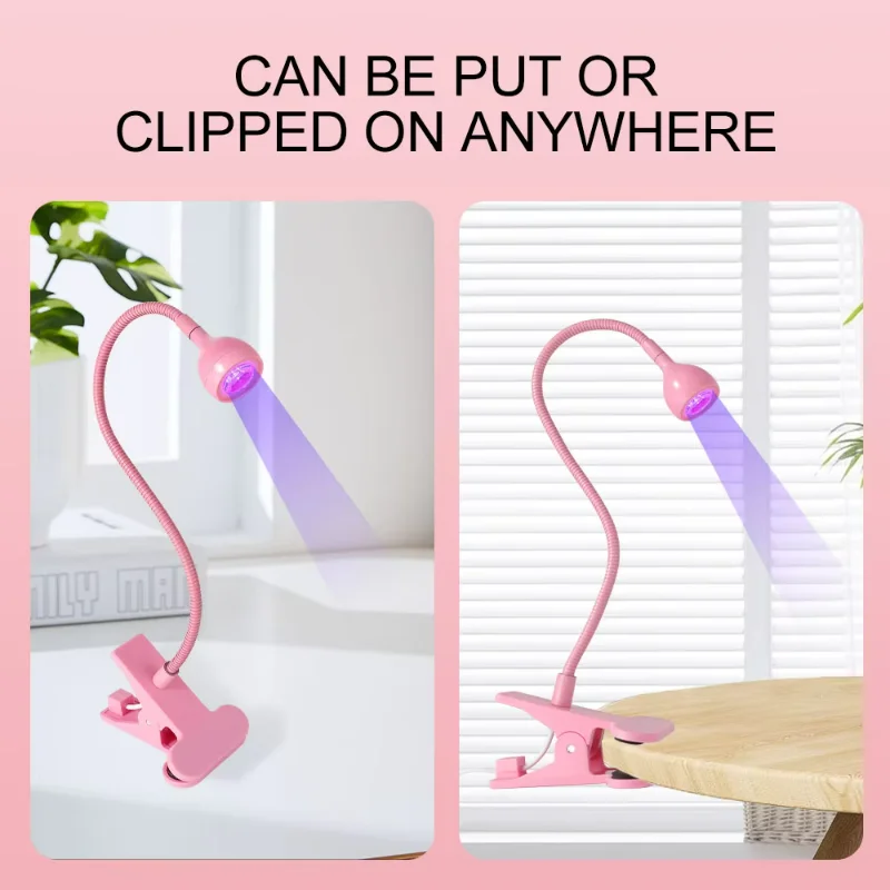 

UV LED nail polish drying lamp with flexible desk clip, mini USB portable nail dryer, manicure salon tool