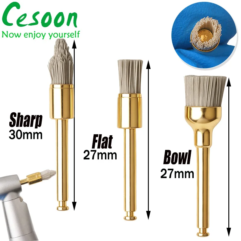 20pcs Dental Alumina Prophy Brushes Polishing Polisher Disposable Latch Flat Sharp Bowl Type Used for Stain Removal and Polish