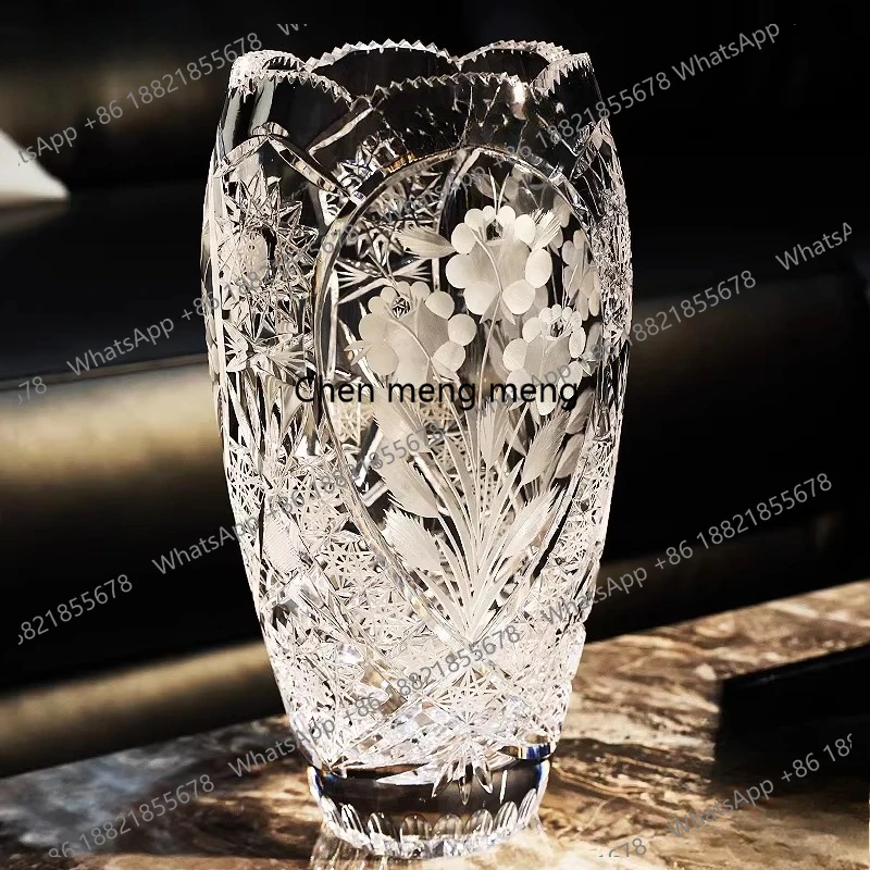 Crystal glass light luxury and fine carved handmade gift vase living room coffee table flower arrangement ornament