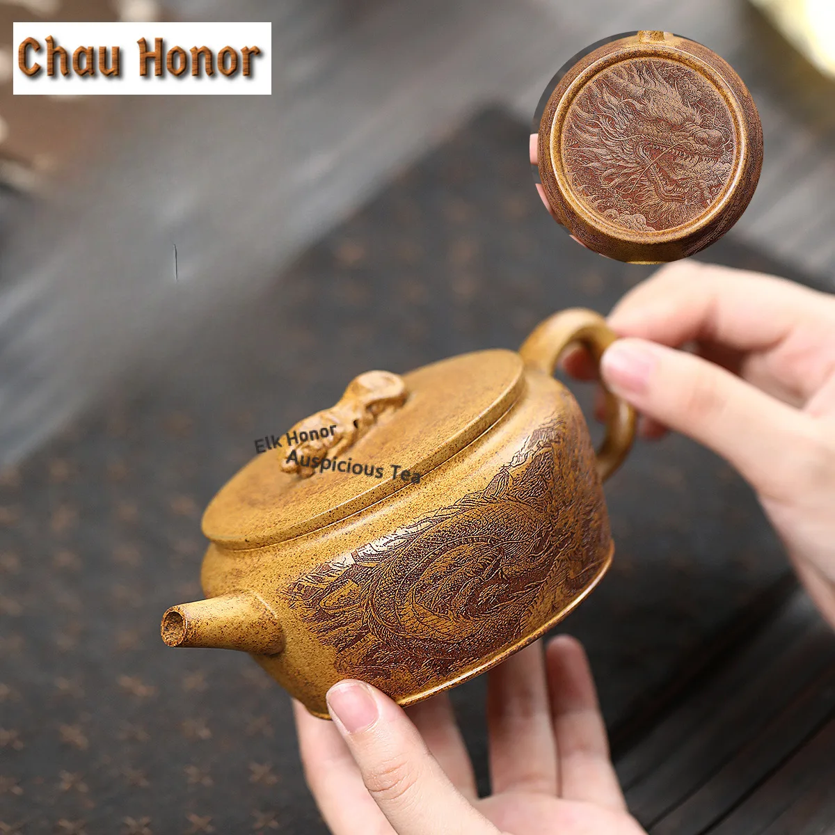 

270ml Yixing Purple Clay Teapots Handmade Loong Tiger Pot Raw Ore Dragon Bone Gold Sand Mud Tea Making Kettle Zisha Tea Set