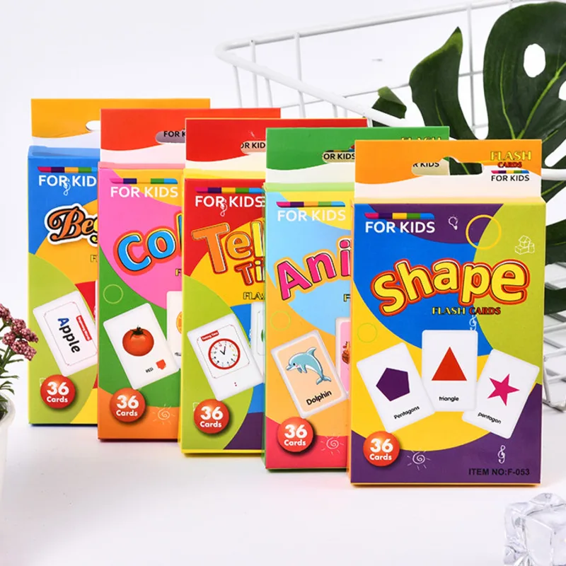 36Pcs Kids Cognition Card Shape Animal Color Teaching Baby English Learning Word Card Education Toys Montessori Material Gift