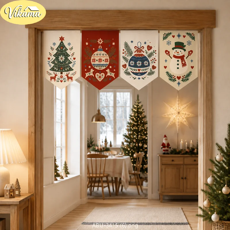 Xmas Triangle Bunting Banner Christmas Tree Snowman Wreath Ornaments Hanging Flags Garland for Door Home Party Winter Decor