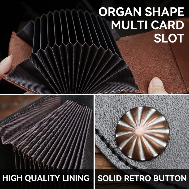 2022 Genuine Leather Card Wallet Handmade Leather Credit Card Soft Bag Portable Storage Cards Pouch Coin Purse For Women, Men