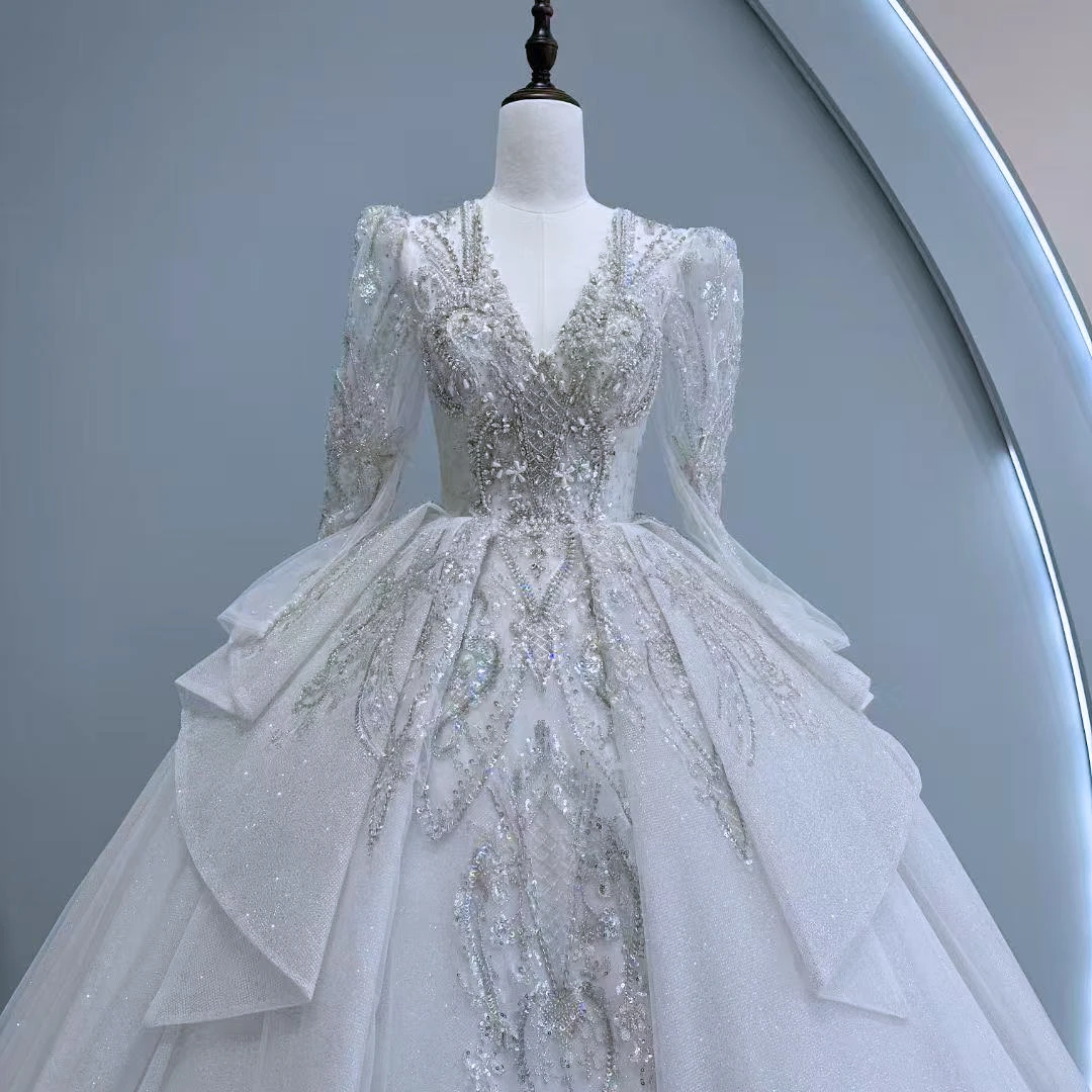 

Блестящие свадебные платья Роскошное свадебное бальное платье с длинными рукавами Высококачественное блестящее свадебное платье Платья невесты по индивидуальному заказу