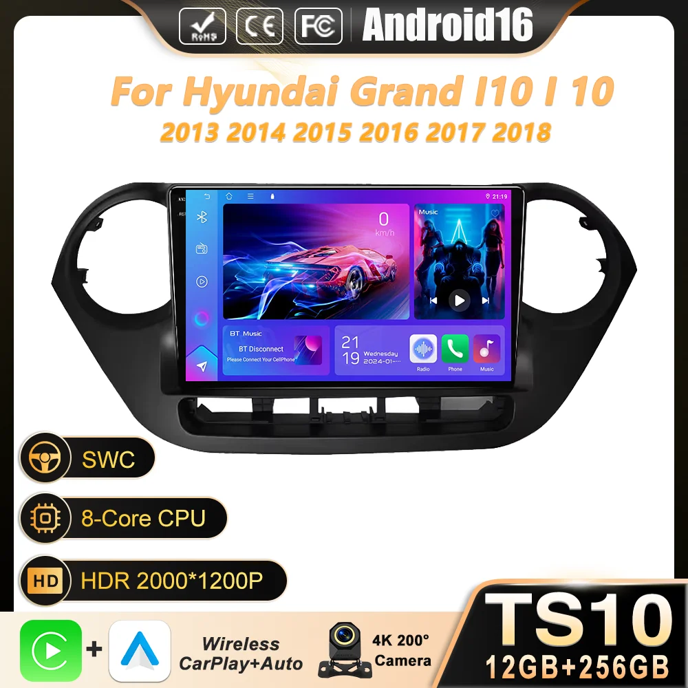 Android 16 Car Radio For Hyundai Grand i10 i 10 2013 2014 2015 2016 2017 2018 Wireless Carplay Automatic Multimedia Video Player