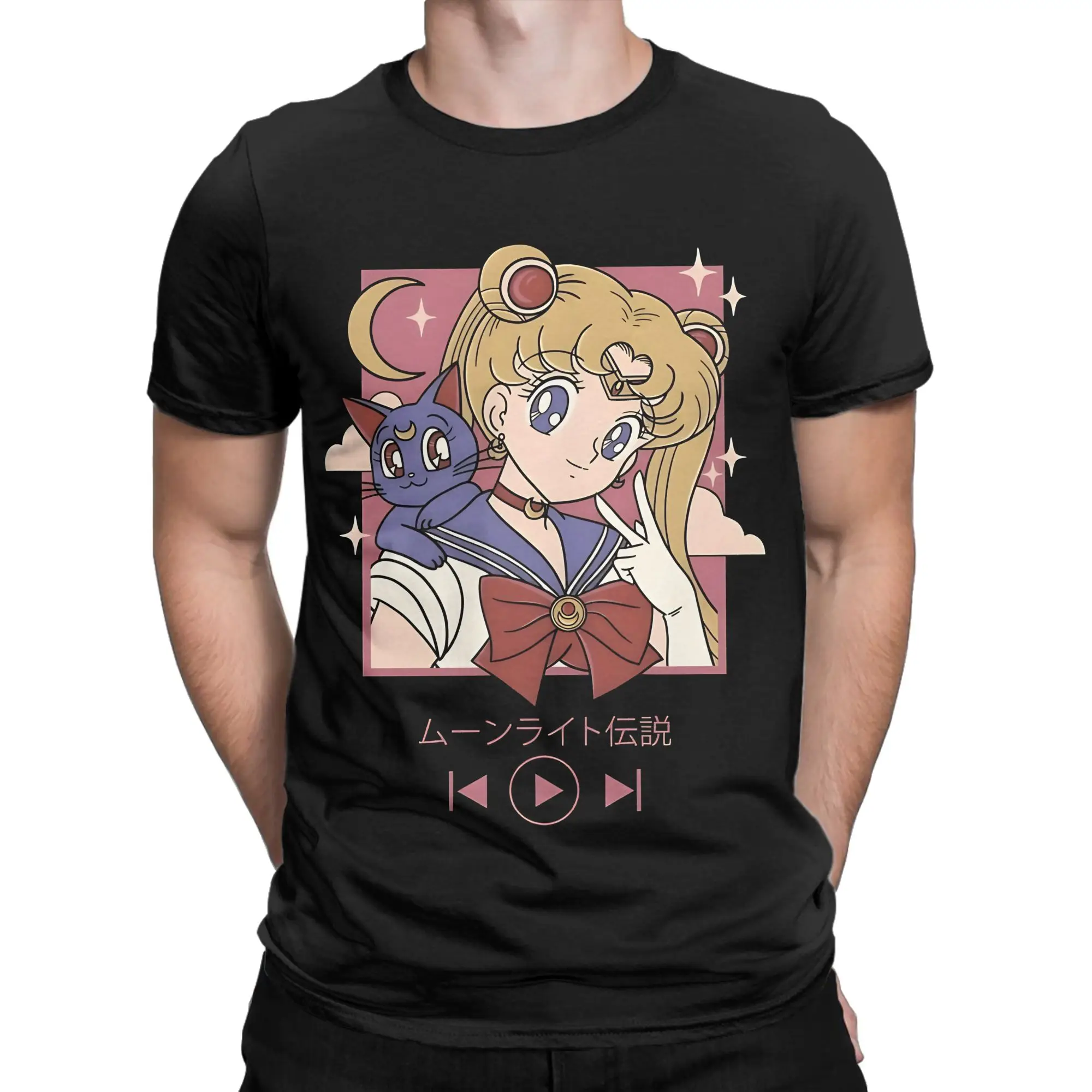 Usagi Tsukino music Novelty 100% Cotton T-Shirt Tsukino Usagi Tops Tees For Men