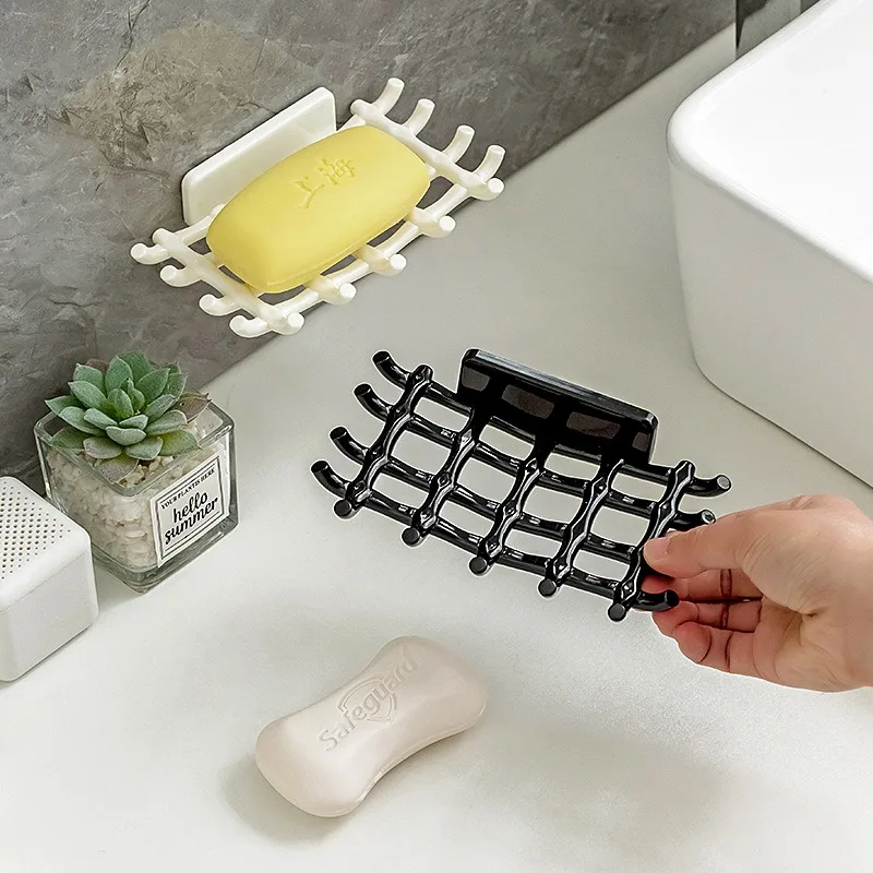 Bathroom Soap Holder Box Wall Mounted Drainage Shelf No Punching High-end Bathroom Soap Dish Rack Hook Home Storage Accessories