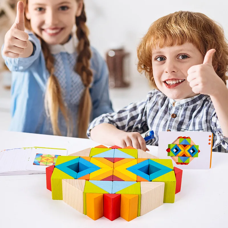 3D 공간 논리 나무 퍼즐 - 48개 창의적 블록 어린이 두뇌 훈련 장난감 모양 맞추기 몬테소리 게임 3세 이상