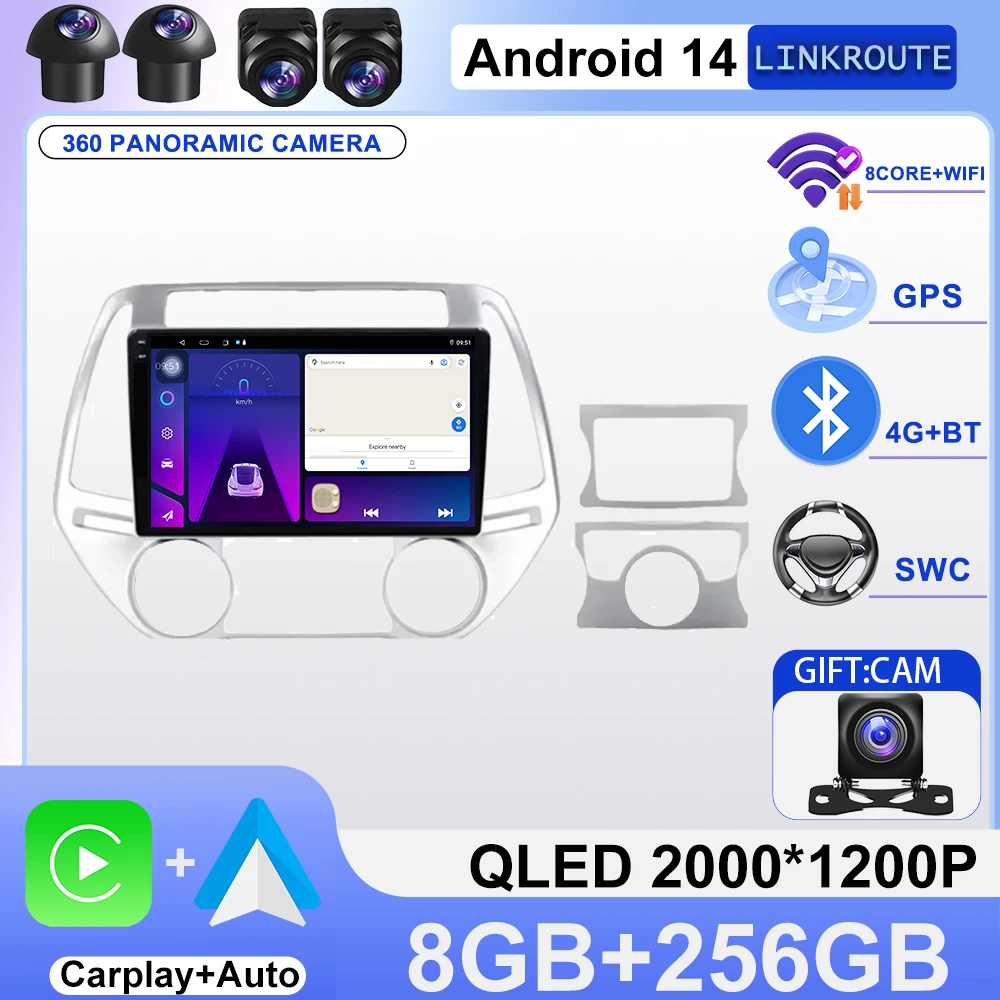 

for Hyundai i20 PB 2012 2013 2014 Carplay Radio Android 14 Car Multimedia Player QLED Screen WIFI Stereo GPS Navigation DSP 4G