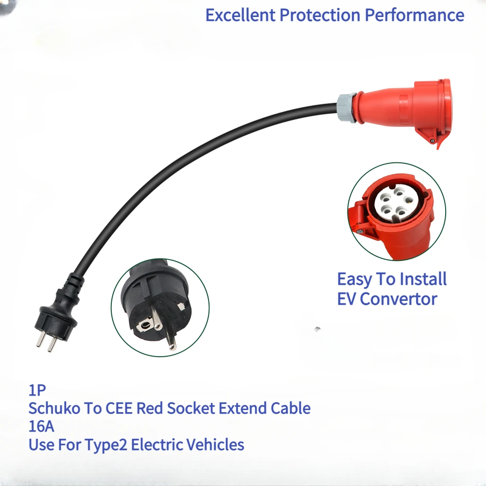 

CEE Red Socket to Schuko Plug 1M Extend Cable for EVSE 16A 3P Charger Type 2 IEC 62196