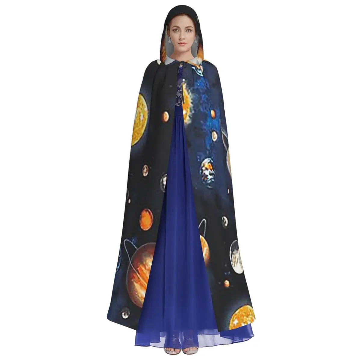 Solar System Space Planets Universe Long Hooded Cloak Witch Medieval Costume Cosplay Cape HalloweenVampire Adult Unisex