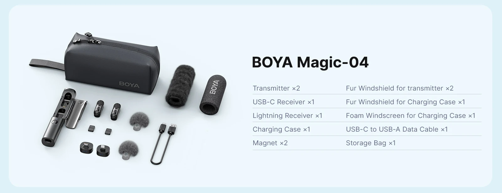 BOYA Magic-03 Microfono Wireless USB-C Per IPhone 15/16, Android, PC E Fotocamera – 48 KHz/24 Bit, 30 Ore Di Autonomia, Cancellazione Rumore AI