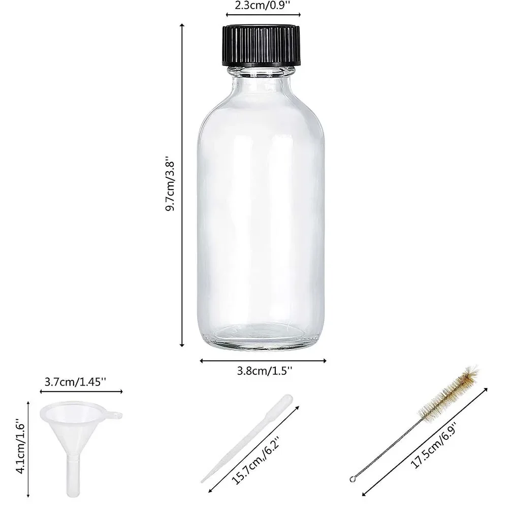 30/60ml Small Glass Bottles with Airtight Lids Clear Sample Boston Bottle/Vials/Containers for Juice Ginger Shots Potion Oils