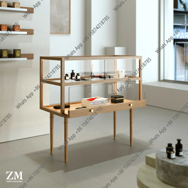 Jewelry glass display cabinet log style jewelry display cabinet with light optical store boutique cabinet