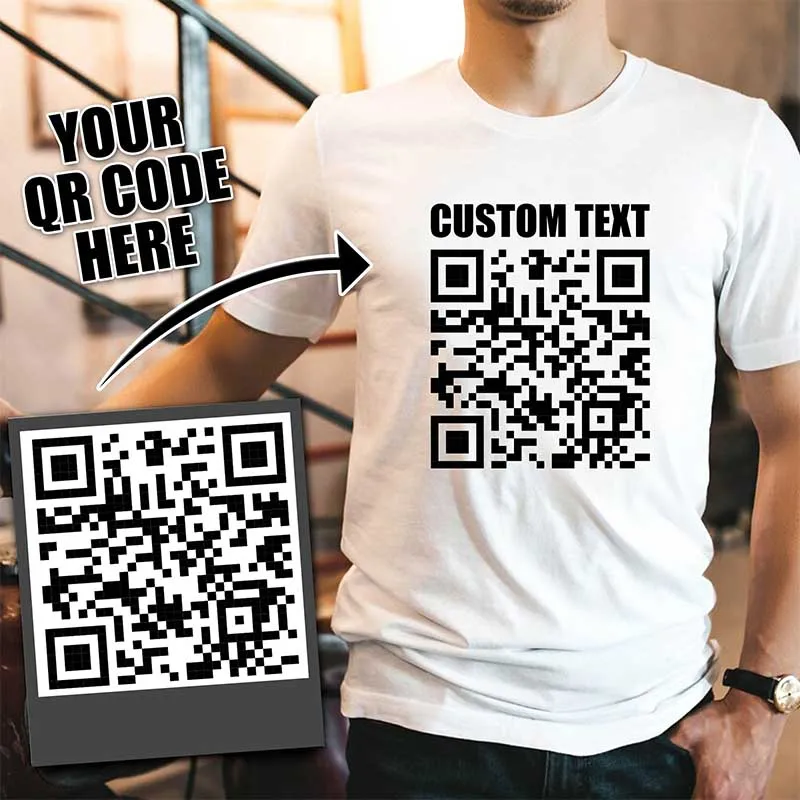 Personalized Men QR Code T Shirt Cotton Customize QR tshirts for Men Funny Casual Shirt Make Your Own Design