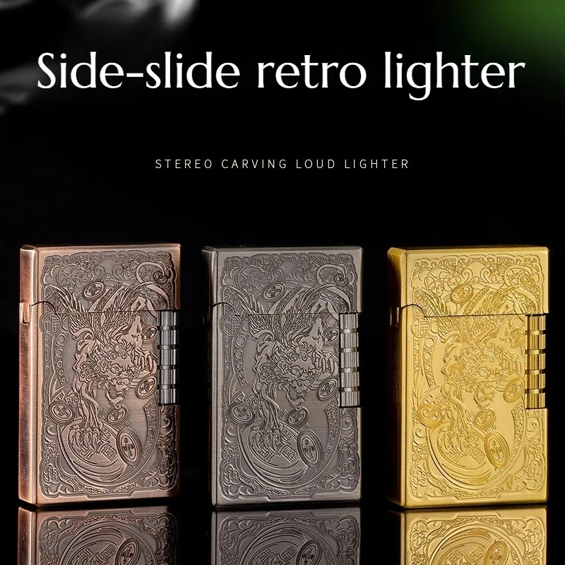 

Retro Classic Side-slide Lighter with Air Inflation Windproof Cigarette Accessory Exquisite Gift for Occasion