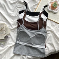 1PC Women's Spaghetti Straps Sleeveless Slim Camisole with Chest Pad Solid Color Sports Comfortable Vests Underwear Summer New 6