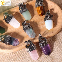 Vintage Natural Stone Sword Necklace for Men Reiki Moon Charm Pendant Healing Fluorite Labradorite Crystal Women Necklaces H464