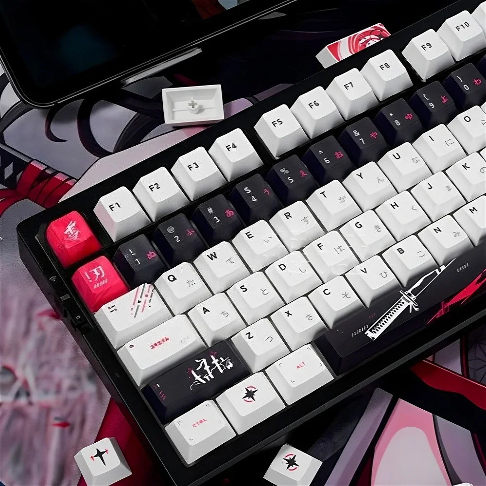 

Cherry Keycap Set PBT 130 Key Anime Theme Japanese Keyboard Cap for Mx Switch HI75 HI8 F99 104 64 Wooting Mechanical Keyboard