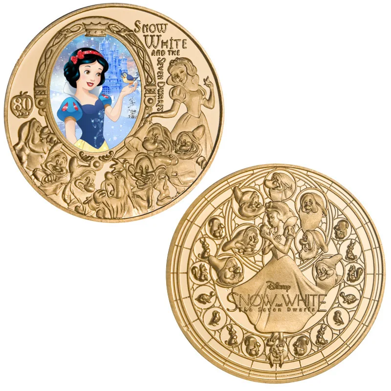 Figuras de acción de monedas conmemorativas de Disney, juguetes de dibujos animados de monedas de Metal conmemorativas de Blancanieves, colección de recuerdos, regalos para niños