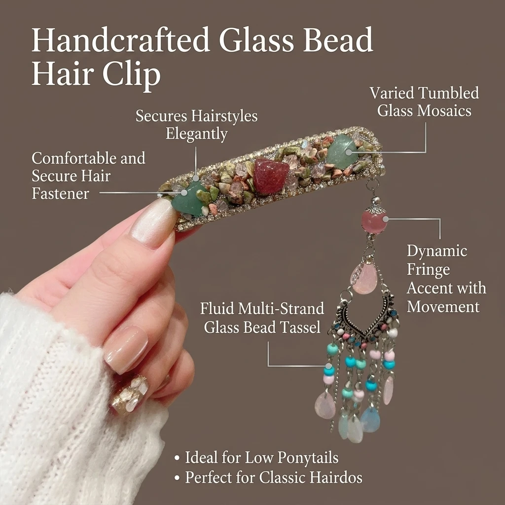 Hair Clip Elegant Wedding Accessories for Women New Chinese Style Glass Beaded Fringe Retro Ethnic Hairpin Jewelry Gift