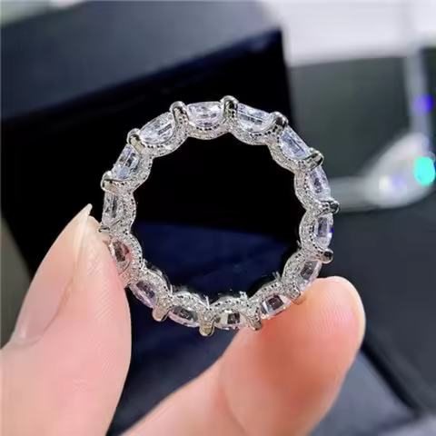 White Zircon Full Stone Wheel Ring Luxury Crystal Small Round Engagement Rings For Women Charm Silver Color Wedding Band Jewelry