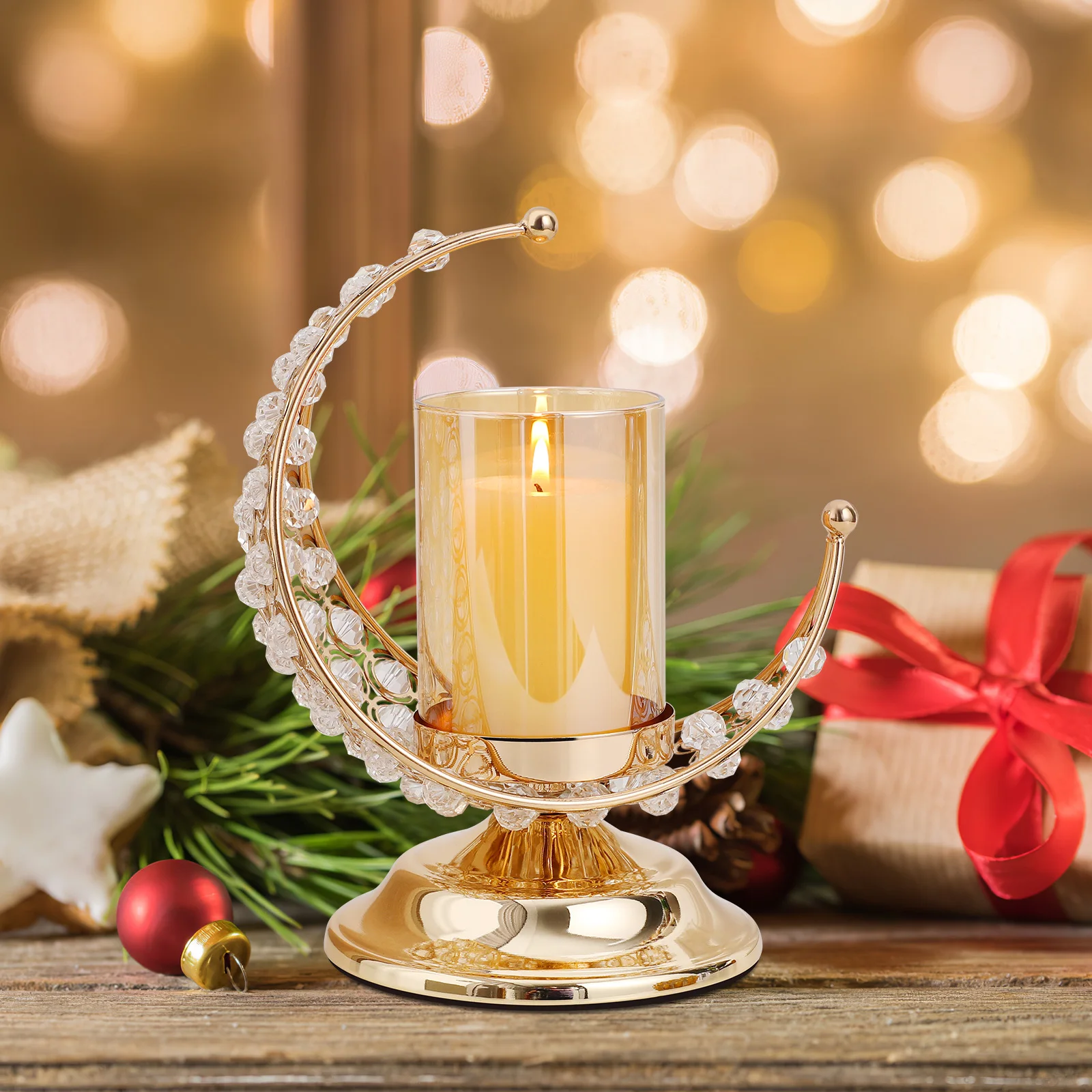 

1Pcs Ramadan Festival Candlestick Moon Shape Gold Plated Stand Home Desktop Decoration