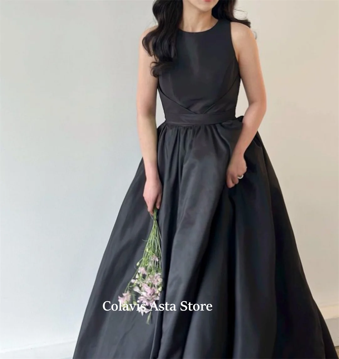 Vestido de baile estilo japonês, gola redonda, vestidos de noite de casamento, fotografia personalizada, cetim preto, costas nuas, vestido de festa, vestidos de noite