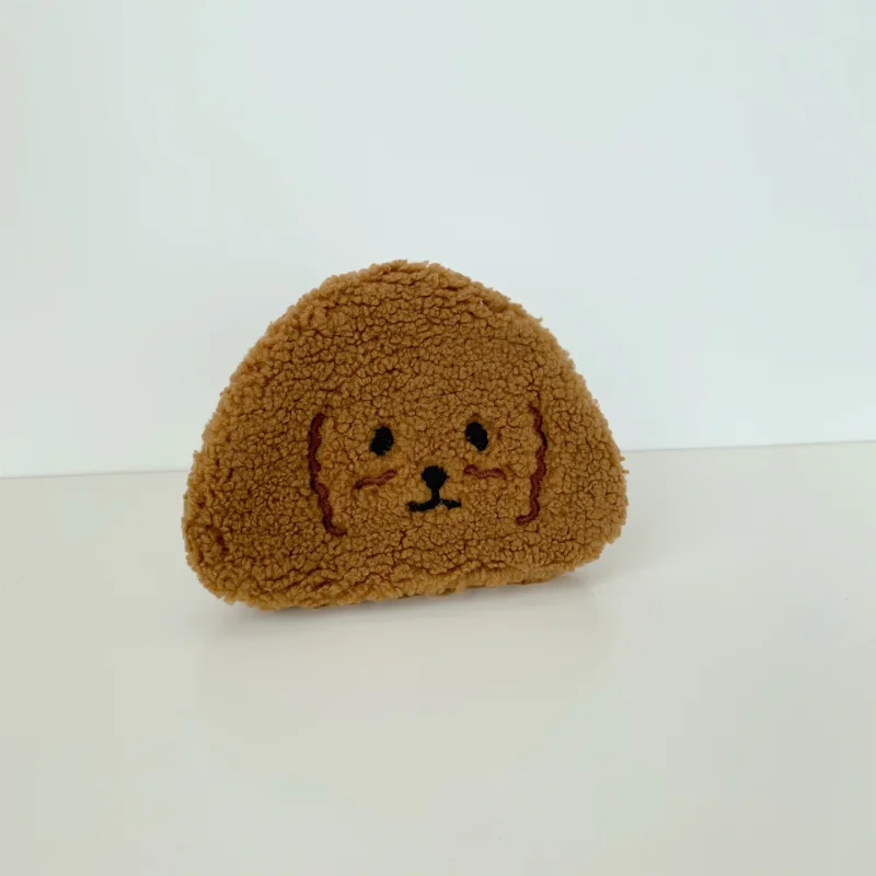 korean Brown Dog Teddy Plush Coin Bags Purse Money Coin Pouch ID Bus Credit Card Earphone Storage Bags Mini Makup Bags Pouch