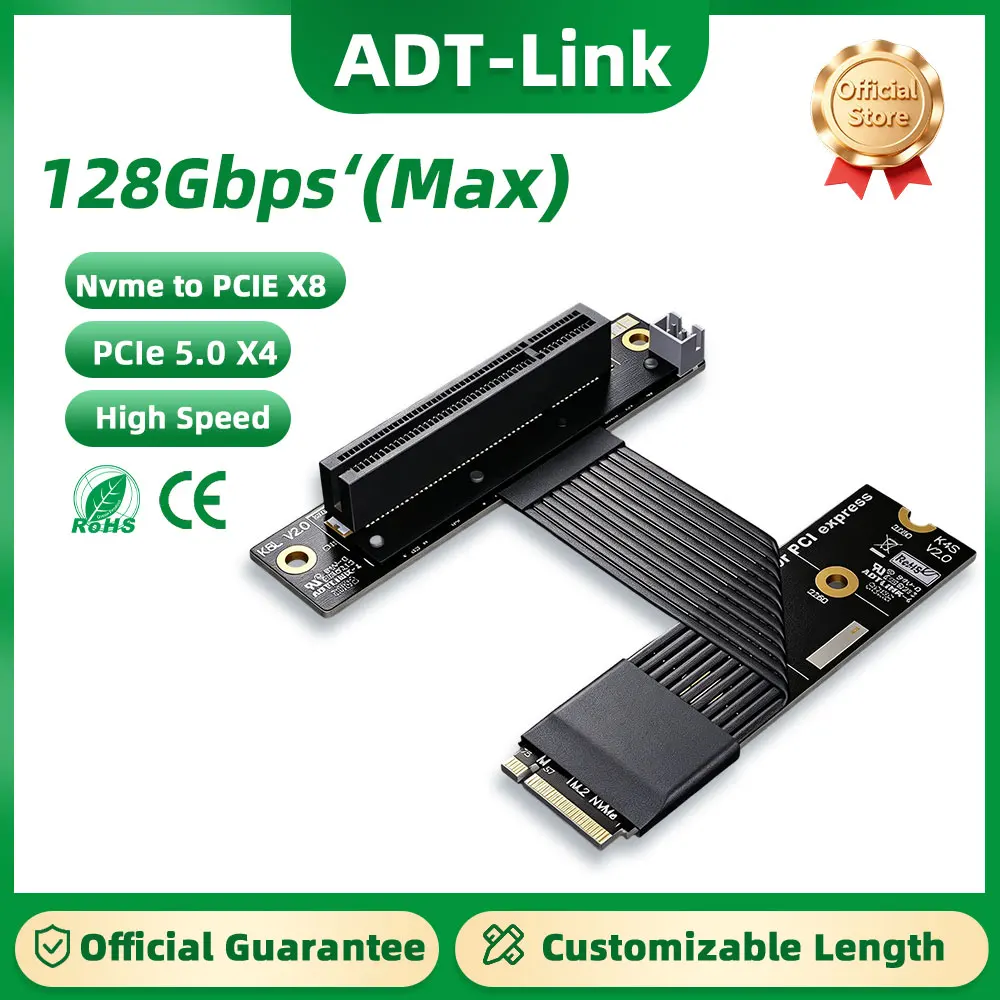 ADT-Link 90 180 270 Degree M.2 NGFF NVMe M Key to PCIe 5.0 x8 for STX Motherboard Graphics Card Extension Cable Supports 128Gbps