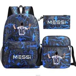 Messi-mochila de fútbol de 3 piezas para hombre y mujer, morral escolar para ordenador portátil sencillo y ligero, viaje