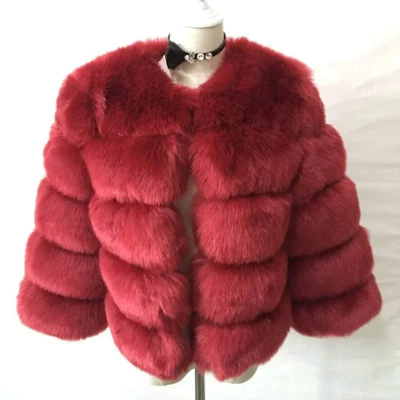 QNPQYX New Faux Fox Fur Coat Women Winter Street Fashion Thick Warm Fur Coats Outerwear Luxury Long Sleeve Plush Jacket Female