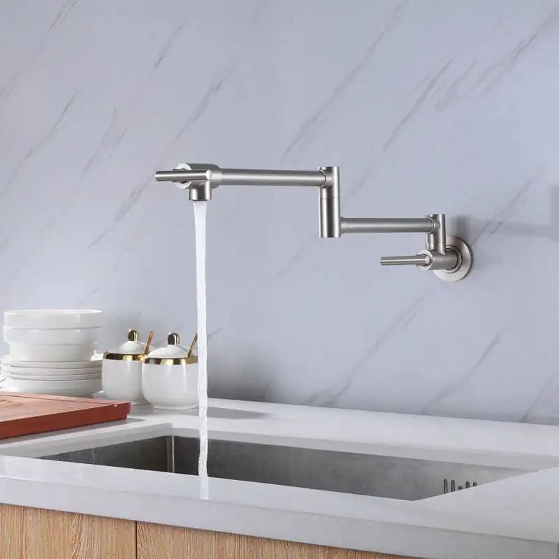 جميع النحاس، المطبخ، الصنبور، قابلة للطي، دوارة، فتحة واحدة، حوض، صنبور، في الحائط