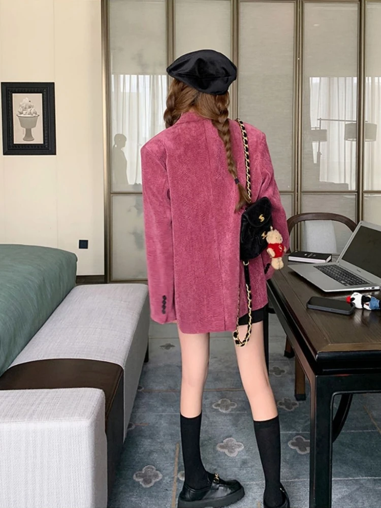 Luxury Vintage Corduroy Blazer Women Coat Y2k Streetwear Loose Single-breasted Suit Jacket Autumn Office Lady Outerwear Chic New