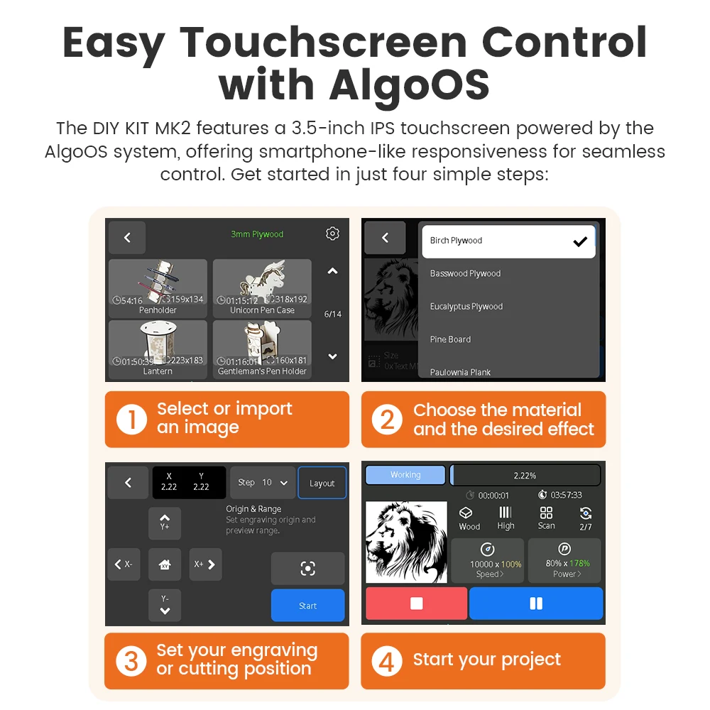 AlgoLaser لتقوم بها بنفسك عدة MK2 مجموعة حفارة الليزر شاشة تعمل باللمس غير متصل مع طاولة عمل قرص العسل مضخة هواء دوارة عمود زيادة
